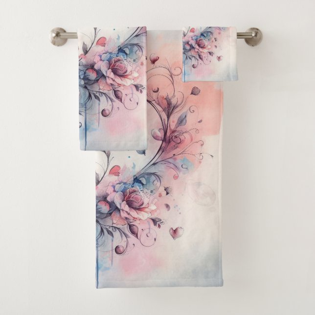 Conjunto De Toalhas Elegante Abstrato Hearts (Insitu)