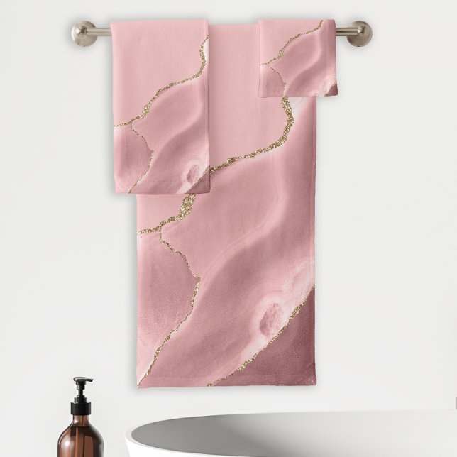 Conjunto De Toalhas Elegante Ágata Rosa Bege com Glitter Dourado (Criador carregado)