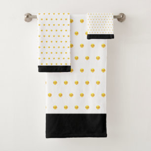 Conjunto De Toalhas Elegante Aparência Metálica Dourada Bolinhas