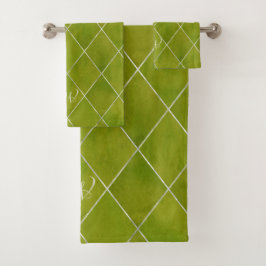 Conjunto De Toalhas Elegante Argyle Wasabi Verde Grade Monograma