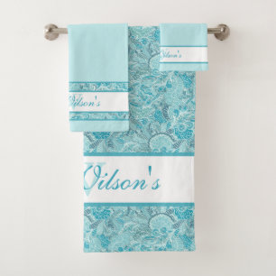 Conjunto De Toalhas Elegante Azul e Abstrato branco Paisley Impressão