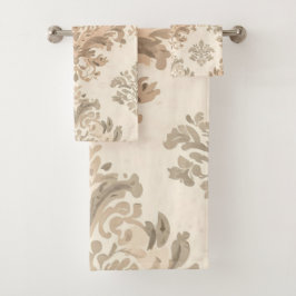 Conjunto De Toalhas Elegante Bege Damask Vintage Casa de Campo Frances