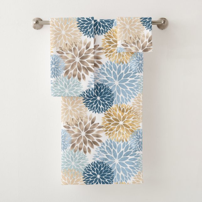 Conjunto De Toalhas Elegante Blue Dahlia Floral (Insitu)