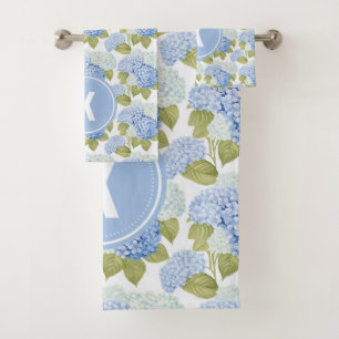 Conjunto De Toalhas Elegante Blue Hydrangea Flowers Monograma de Padrã
