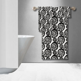 Conjunto De Toalhas Elegante Boho Preto Branco Folhas de Samambaia Bot