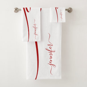 Conjunto De Toalhas Elegante Branco Vermelho Moderno