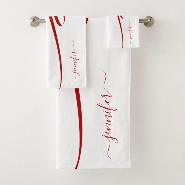 Conjunto De Toalhas Elegante Branco Vermelho Moderno (Insitu)