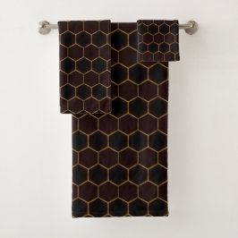 Conjunto De Toalhas Elegante Brown Dourado Honeycomb Hexagon Manly