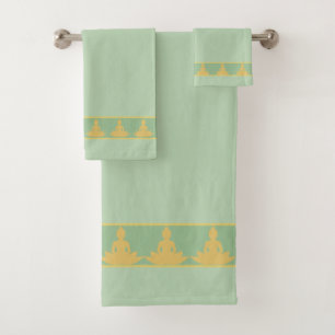 Conjunto De Toalhas Elegante Buda Dourado Moderno sobre Verde Louro