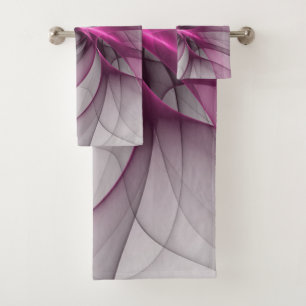 Conjunto De Toalhas Elegante Caos Moderno, Abstrato, Arte Fractal Rosa