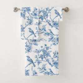 Conjunto De Toalhas Elegante Chinoiserie Floral Azul