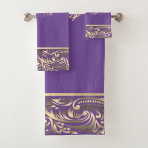Conjunto De Toalhas Elegante Chique Chic Redemoinhos Dourados Monogram