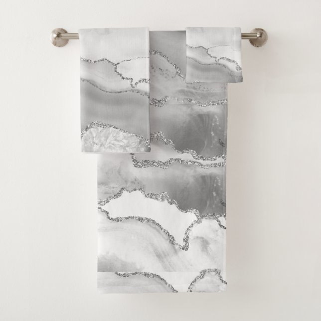 Conjunto De Toalhas Elegante De Agitação Da Cinza Branca (Insitu)