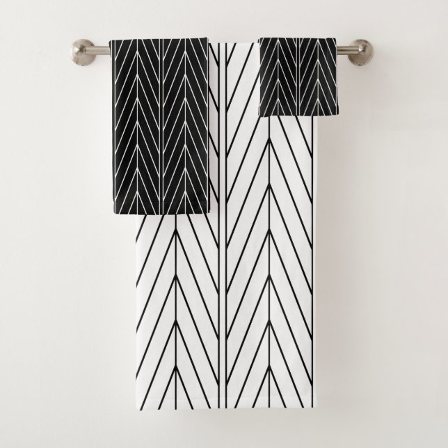 Conjunto De Toalhas Elegante Design Chevron Preto e Branco (Insitu)