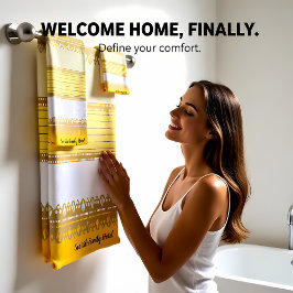 Conjunto De Toalhas Elegante Dourado com faixa amarela e branca