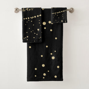 Conjunto De Toalhas Elegante Dourado, Confetti Monograma,