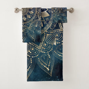 Conjunto De Toalhas Elegante Dourado Mandala Blue Galaxy Design