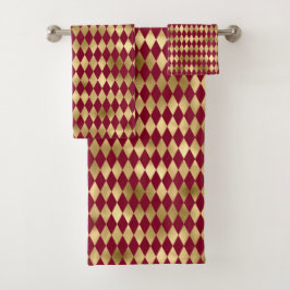 Conjunto De Toalhas Elegante Dourado Padrão de Diamante Burgundy