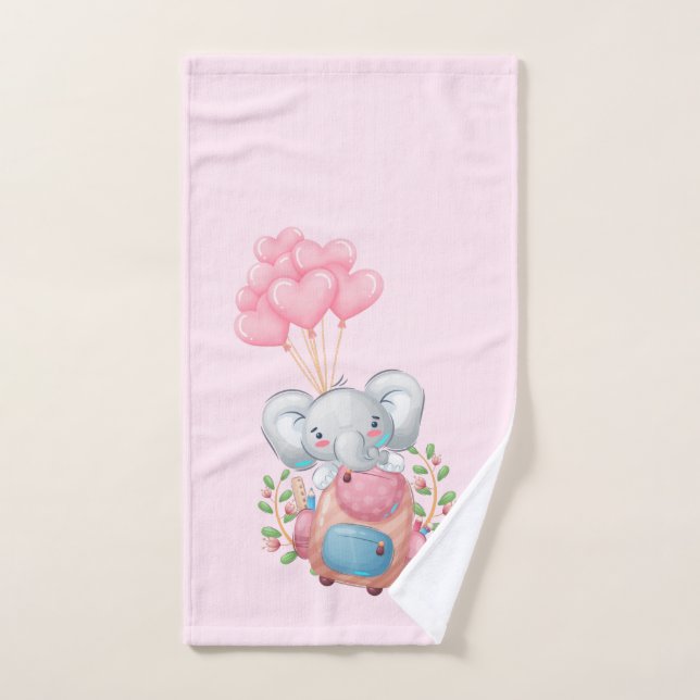 Conjunto De Toalhas Elegante Elefante Rosa (Toalha de mão)