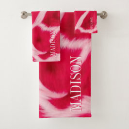 Conjunto De Toalhas Elegante Estampa Animal Leopardo Rosa Vermelho Per