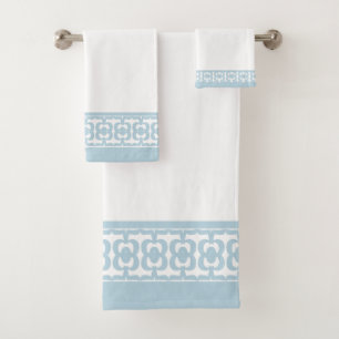 Conjunto De Toalhas Elegante Estiloso Azul Céu & Branco
