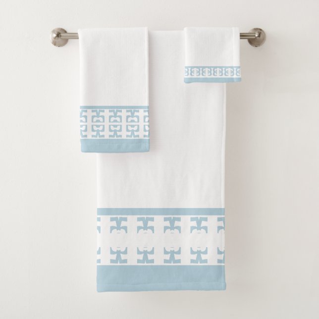 Conjunto De Toalhas Elegante Estiloso Azul Céu e Branco (Insitu)