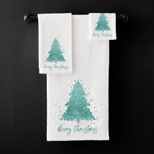 Conjunto De Toalhas Elegante Feliz Natal Luxe Aqua Mint Splatter