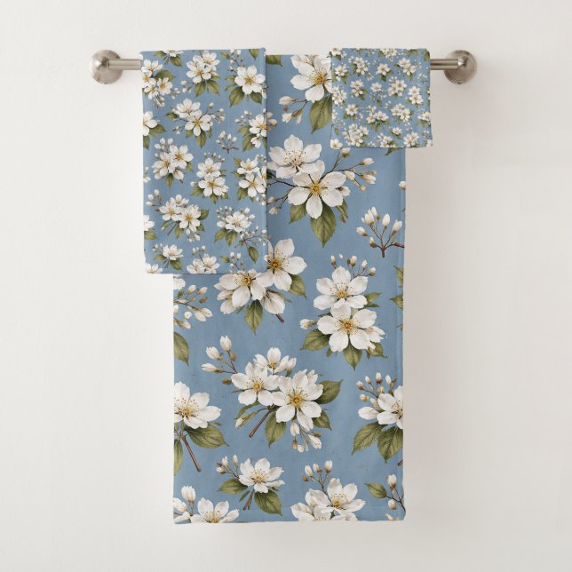 Conjunto De Toalhas Elegante Flor de Blossom Azul (Insitu)