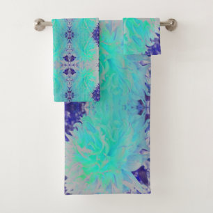 Conjunto De Toalhas Elegante Flor de Dália Azul e Verde Aquamarino