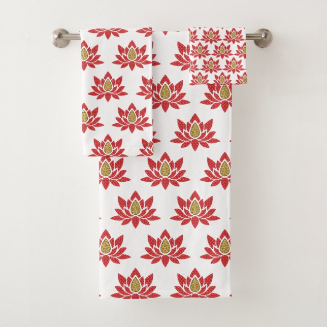 Conjunto De Toalhas Elegante Flor Vermelho Dourado Zen Yoga (Insitu)