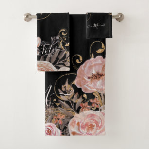 Conjunto De Toalhas Elegante Floral Cor-de-Água Rosa Rosa Esmagado Mo