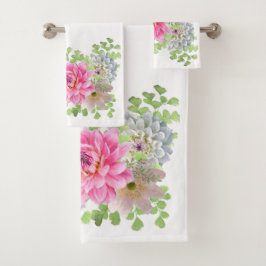 Conjunto De Toalhas Elegante Floral Rosa