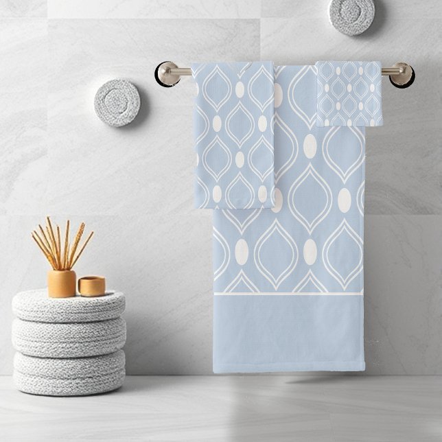 Conjunto De Toalhas Elegante Geométrico Art Déco Azul e Branco (Criador carregado)