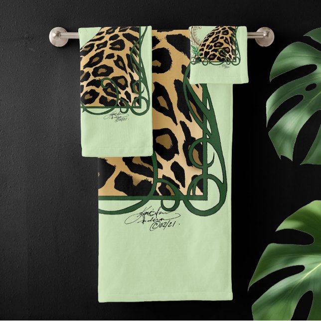 Conjunto De Toalhas Elegante Hena Botânica Leopardo Verde (Criador carregado)