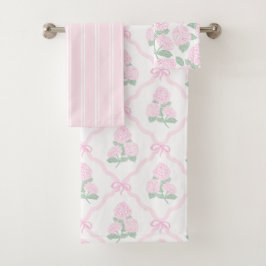 Conjunto De Toalhas Elegante Hortênsia Rosa Verde Botânica