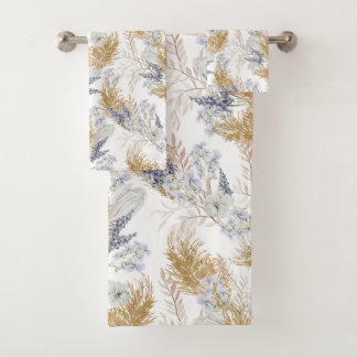 Conjunto De Toalhas Elegante Lavanda & Pampas Floral Aquarela