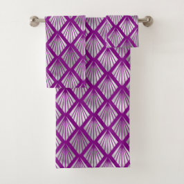 Conjunto De Toalhas Elegante Leque de Prata Roxo Art Deco Diamante