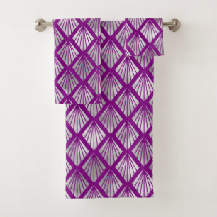 Conjunto De Toalhas Elegante Leque de Prata Roxo Art Deco Diamante