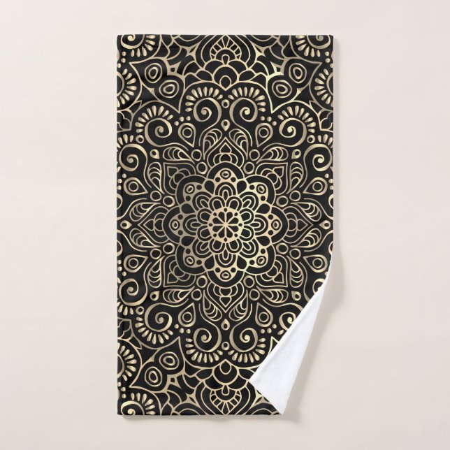 Conjunto De Toalhas Elegante Mandala Dourada Chic (Toalha de mão)