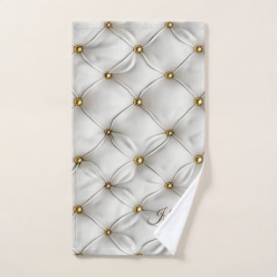 Conjunto De Toalhas Elegante Moderno Couro Branco Gold Tufted
