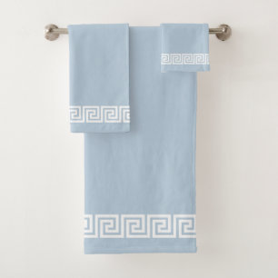 Conjunto De Toalhas Elegante Moldura de Padrão Grego em Azul Maravilho