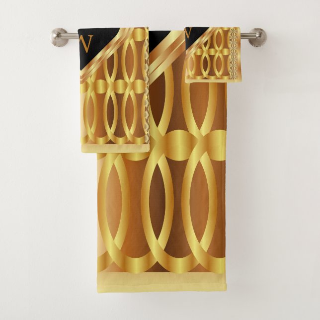 Conjunto De Toalhas Elegante Monograma de Coração Dourada Geométrico (Insitu)