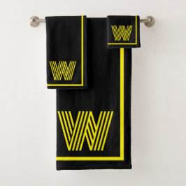 Conjunto De Toalhas Elegante Monograma Preto e Amarelo