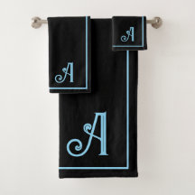 Elegante Monograma Preto e Azul Moderno