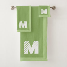 Conjunto De Toalhas Elegante Monograma Verde Salvia Personalizado 