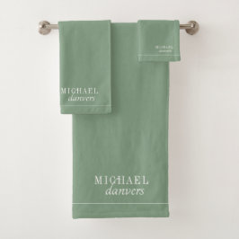 Conjunto De Toalhas Elegante Monograma White Name Sage Green