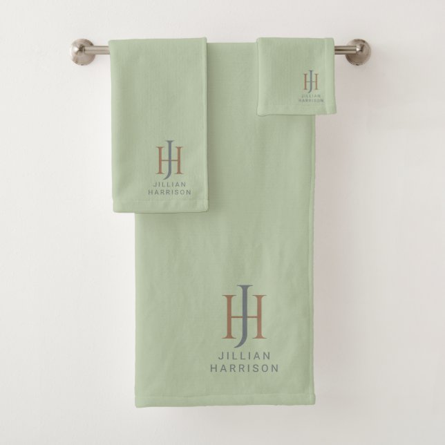 Conjunto De Toalhas Elegante Monogrammed Sage Green (Insitu)