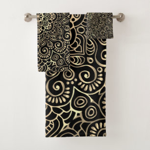Conjunto De Toalhas Elegante Na moda negro Dourado Mandala