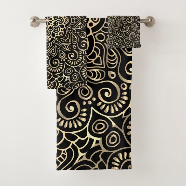 Conjunto De Toalhas Elegante Na moda negro Dourado Mandala (Insitu)