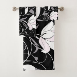 Conjunto De Toalhas Elegante Noir Floral Swirl